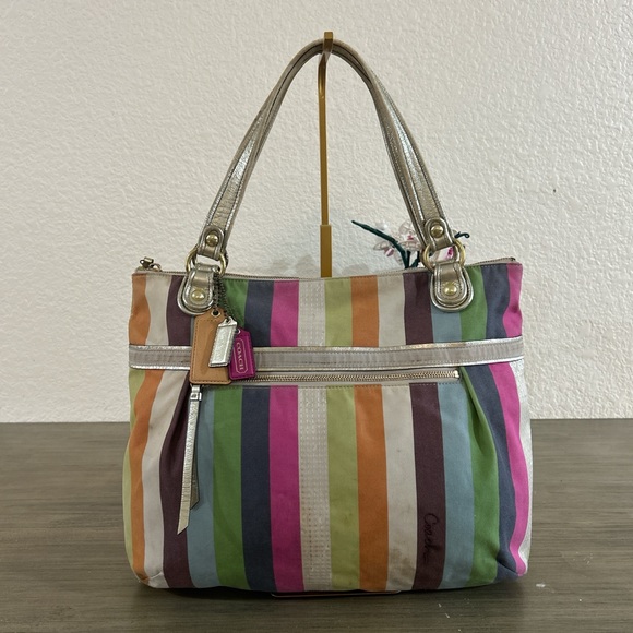 Coach Handbags - COACH 19021 POPPY LEGACY STRIPE GLAM TOTE Shoulder Bag Sequins Multicolor